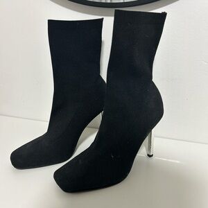 Black ankle Sock Booties with Silver Heel